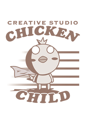 Child with chicken illustration